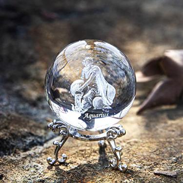 Imagem de Estatueta constelação de aquário 3D 60mm bola de cristal gravada peso de papel para casa arte decoração artesanato (transparente), ginza, 5,8 cm