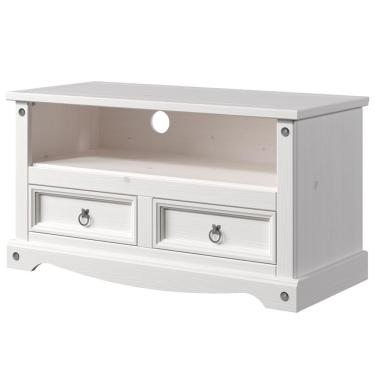 Imagem de Rack de Madeira Maciça com 2 Gavetas Branco Lavado