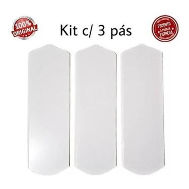 Imagem de Helice Pá Ventilador Teto Madeira Branca Kit 3un S/furos