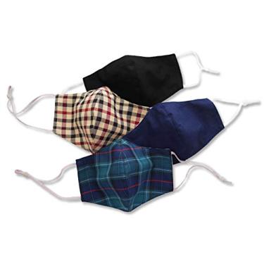Imagem de Máscaras Designer rosto por Mulheres Homens reutilizável à da manta Marinha Tan Verde adultos Máscaras ajustável com filtro de bolso Scottish Tartan Checkered Germ Proteção lavável - Pacote com 4