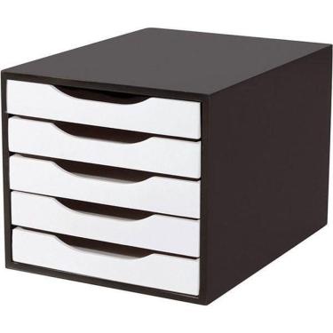 Imagem de Caixa Arquivo Gaveteiro Em Mdf Preto Com 5 Gavetas Brancas