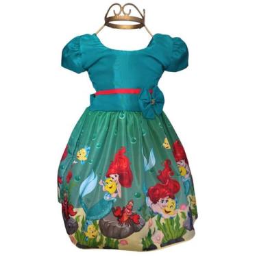 Imagem de Vestido Infantil Ariel Pequena Sereia Temático Festa Aniversário - Flo