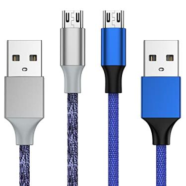 Imagem de Cabo de carregador para controle Xbox One – 2 pacotes de 3 metros de nylon trançado micro USB 2.0 Cabo de sincronização de dados de carregamento e reprodução para Xbox One S/X, PlayStation 4, controle dualshock 4, Samsung, telefone Android