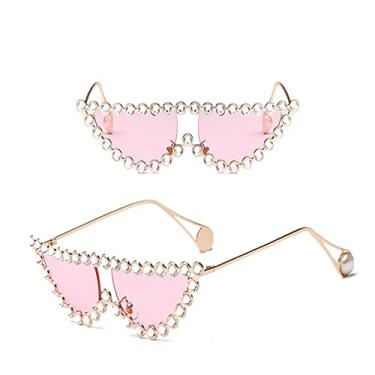 Imagem de Óculos de sol de diamante olho de gato moda feminina de luxo vintage triângulo tons de strass metal óculos de sol feminino uv400,7, tamanho único