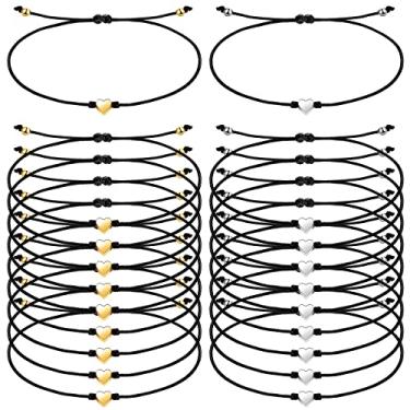 Imagem de 20 peças pulseiras de coração de ouro prata pulseira ajustável cordão preto pulseiras combinando joias de amizade para mulheres homens, Liga metálica.