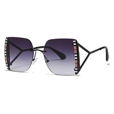 Imagem de Óculos de sol vintage sem aro com estampa listrada quadrada para mulheres Óculos de sol de liga leve com perna triangular Óculos de sol femininos, A, tamanho único