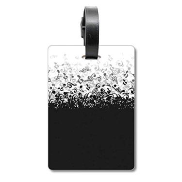 Imagem de Flappg White Music Notes Bolsa de mala preta com etiqueta para cartão de bagagem