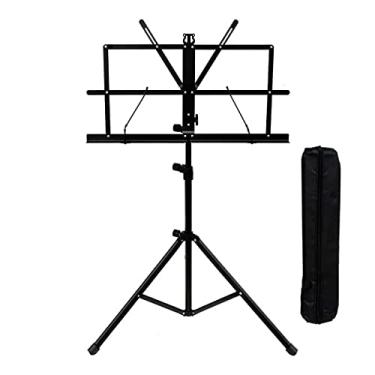 Imagem de Music Experience Estante Partitura Dobrável Preta Pedestal de Ferro com Bag - 2 Prateleiras, Ajustável, 2,5 Kg, 1,36 m de Altura Máxima