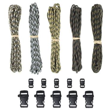 Imagem de Kit de pulseiras de paraquedista – 5 cordas de 7,5 m de paraquedista 550 com 10 fivelas de liberação lateral – perfeito para casa, carro, uso de emergência e pulseiras de artesanato