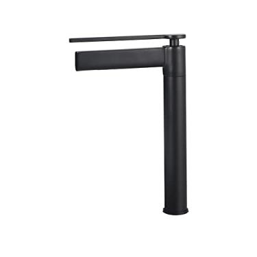 Imagem de Misturador de pia de banheiro Torneira de latão Misturador de lavatório Montado no convés Alça única Bico longo Quente e frio, preto alto