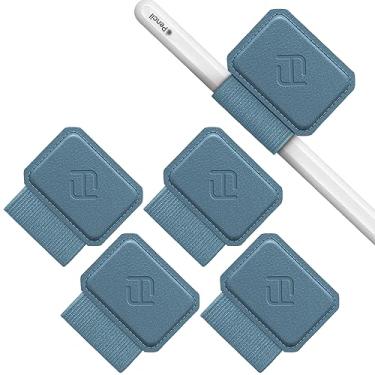 Imagem de Fintie Pacote com 4 suportes para caneta compatível com Apple Pencil de 1ª e 2ª geração e canetas Stylus, capa de caneta de couro adesiva elástica anexada a capas, cadernos e agendas, (azul oceano)