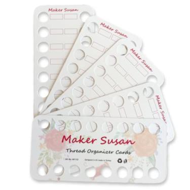 Imagem de Maker Susan Pacote com 5 cartões organizadores de linha de bordado, organizador de fio dental para bordado, bobina de ponto cruz de 16 posições para fio dental, armazenamento de costura DIY, bobinas