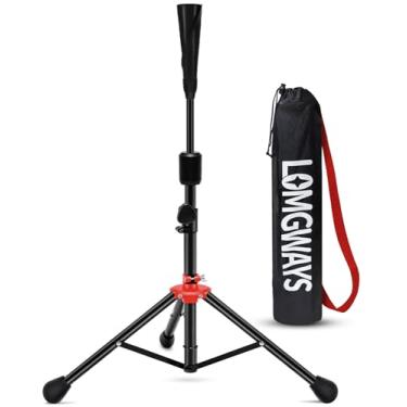 Imagem de FDLS Camiseta de beisebol para adultos e jovens adolescentes, base de tripé portátil com altura fácil ajustável de 68 a 117 cm para treino de sucesso, com bolsa de transporte (preto e vermelho)