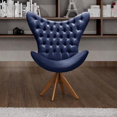 Imagem de Poltrona Alice Egg Capitonê Cadeira Botonê Giratória Recepção, Escritório Azul Marinho