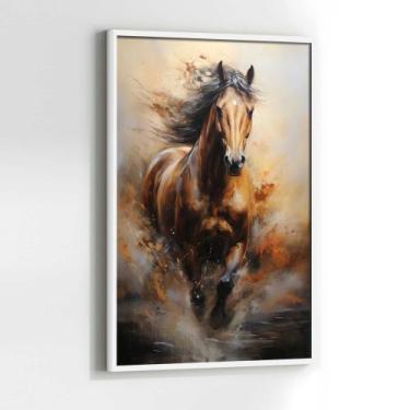 Imagem de Quadros Decorativos com com Moldura Cavalos Correndo Pintura Arte Vert