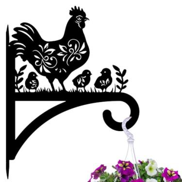 Imagem de peacoblue Ganchos de ferro para pendurar plantas internas ao ar livre, vasos de samambaias, lanterna, alimentador de pássaros, 30,5 x 38 cm, suporte de parede de metal resistente ao clima para varanda