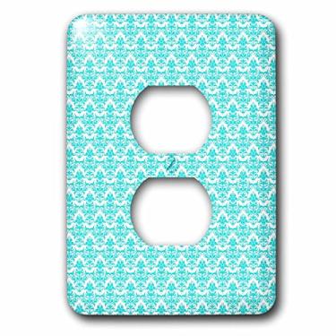 Imagem de 3dRose lsp_219272_6 Mini estampa damasco turquesa sobre fundo branco 2 plugues capa para tomadas, multicolorido