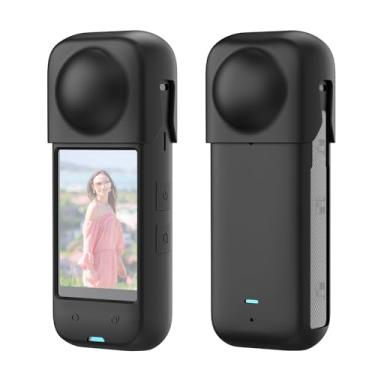Imagem de PULUZ Capa protetora de silicone para Insta360 X4 com tampa de lente, capa protetora macia para câmera e protetor de lente padrão para acessórios Insta 360 X4 (preto)