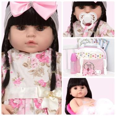 Imagem de Bebe Reborn Morena Cabelo Longo Com Bolsa Vários Acessórios - Cegonha 