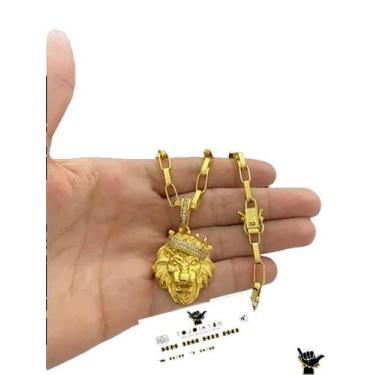 Imagem de Corrente Tijolinho 6mm + Pingente Leão - Banhado a Ouro 18k - ToJoia18