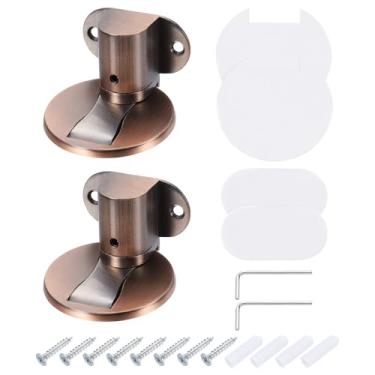 Imagem de uxcell 2 peças de batente magnético para porta, batente de porta de piso magnético silencioso, trava de porta de chão ajustável com fita adesiva e parafusos de absorção de choque para quarto,