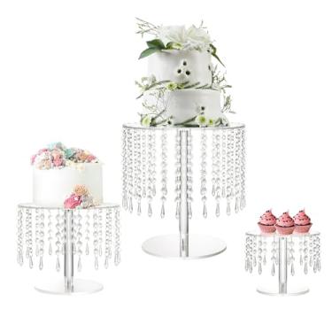 Imagem de LANLONG Suporte de Bolo de Cristal para Festa, Conjuntos de Suporte de Bolo de Acrílico Transparente para Mesa de Sobremesa, 3 Peças de Suporte Redondo para Bolo e Cupcake para Dec (8,2 Pol. E 10,2 Po