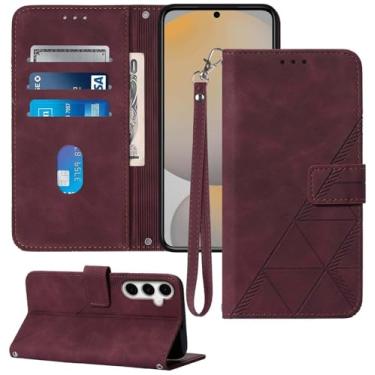 Imagem de Moment Dextrad Capa carteira para Samsung Galaxy S24 FE, compartimento para cartão, alça de pulso TPU para proteção interna, capa flip de couro PU (vermelha)