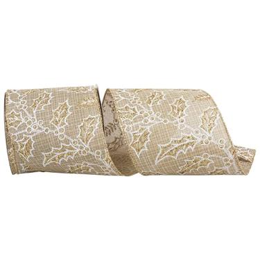 Imagem de Reliant Ribbon Fita de borda com fio Holly Glitter delineia linho, natural