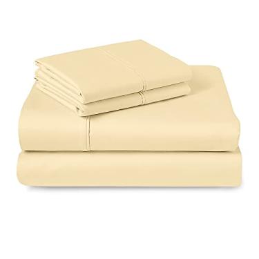 Imagem de Pizuna Jogo de lencol solteiro 3 pecas algodao Amarelo Claro, 400 fios de algodão 100% sateen de fibra longa conjunto lençol solteiro