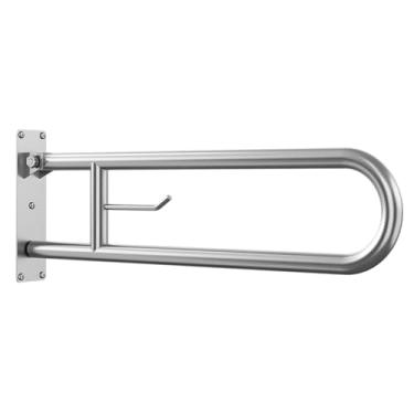 Imagem de Barras de apoio de vaso sanitário dobráveis de 75 cm, corrimãos de aço inoxidável para banheiro com suporte de papel, alças dobráveis para deficientes, trilhos de segurança para idosos, manoplas