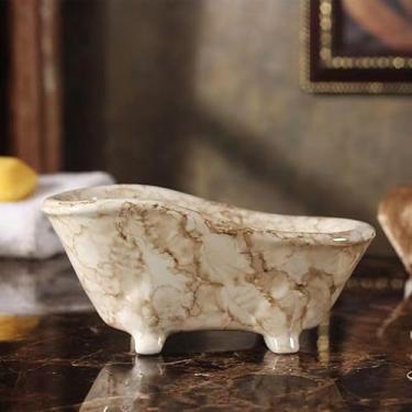 Imagem de OFEYA HOME Mini Saboneteira De Cerâmica Para Banheira, Suporte Criativo Pratos Pequenos Com Ralo Decoração Hotel E Casa (Marrom)