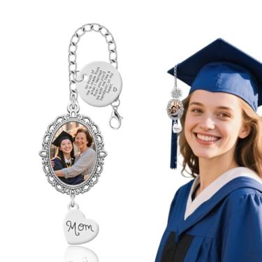 Imagem de Berloque de borla para decoração de boné de formatura para mulheres e homens, porta-retrato memorial de mãe para perda da mãe, pingente de boné de borla personalizado com foto memorial para formatura