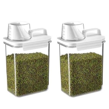 Imagem de Frianchlly 2 Peças Recipientes Herméticos Para Armazenamento De Alimentos, Copo Medidor, Plásticos Secos Organização Despensa Cozinha E Tampas À Prova Vazamento Com Uma Mão, Branco (1800 Ml/63,36 Oz