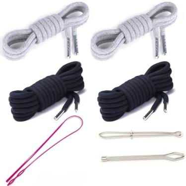 Imagem de Anjpuy 4 Peças De Cordões Reposição E'S 53" Com Enfiador Fácil Para Calças Moletom, Shorts, E Moletons Capuz. (Cinza, Azul Escuro)