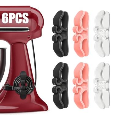 Imagem de Organizador de cabos para utensílios de cozinha, pacote com 6 cordões multicoloridos – 2 transparentes, 2 rosas, 2 suportes de cabo de silicone pretos com adesivo forte – compatível com misturadores
