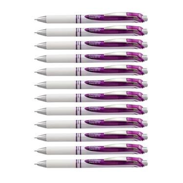 Imagem de Pentel Caneta de tinta gel, caneta de gel retrátil perolada, ponta média, ponta de agulha, tinta violeta, pacote com 12 (BLN77PW-V)