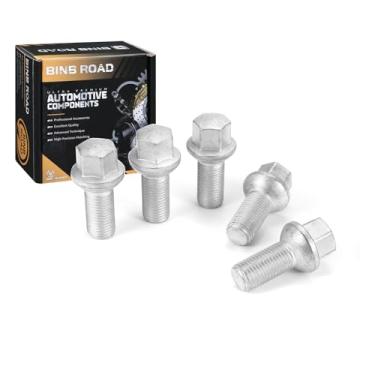 Imagem de BINB ROAD 5 peças M14 x 1,5 parafusos de roda e porcas 0009904907 9904907 compatível com Mercedes Benz C300 E350 GL350 ML350 SLK350 W204 W211 C209 W164 W251, prata