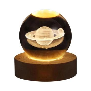 Imagem de Lâmpada De Cristal 3D USB Luz Noturna Projeções Planetárias Galáxia At