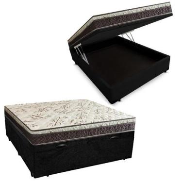 Imagem de Cama Box Baú Casal Blindado Suede + Colchão Casal Espuma Extra Firme D