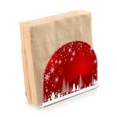 Imagem de Árvore de Natal Porta-guardanapos de boneco de neve para decoração de cozinha de mesa Suportes de guardanapo de papel acrílico para sala de jantar interior exterior festa acessórios de férias