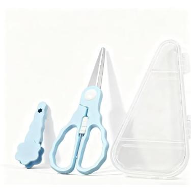 Imagem de OLQW Tesoura Para Comida De Bebê Com Estojo Viagem, Portátil Aço Inoxidável Trava Segurança, Lavável Na Máquina Lavar Louças, Cozinha, Capa Protetora Contra Poeira Cortador Saudável, Azul