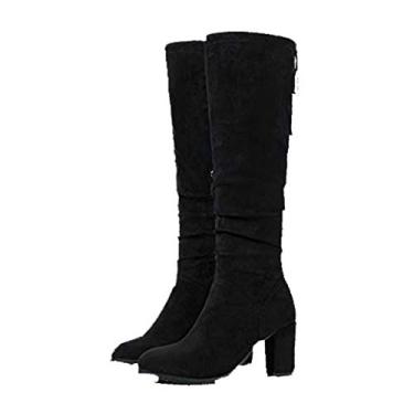 Imagem de Bigfanshu Botas femininas até o joelho Coringa moda outono e inverno grosso com salto alto 30-43 botas de cano alto, Preto, 34 M EU