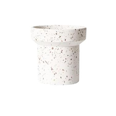 Imagem de Macetas para plantas Vaso cilíndrico com ponto de pulverização, flor de cimento de mesa com orifício de drenagem, para decorar varanda, sala de estar, cozinha para casa de jardim (branco, grande)