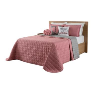 Imagem de Kit Cobre Leito PeçAs - Conjunto De Cama Dupla Face Original - Completo Com Edredom E Fronhas(Paris 3 peças Rose/Cinza)