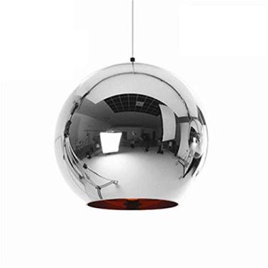 Imagem de Luzes pendentes criativas lâmpada suspensa bola de chapeamento lâmpada de teto de vidro redonda corredor loft casa cozinha ilha armazém bar escritório sala de estar restaurante decoração (prata,