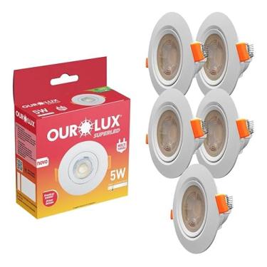 Imagem de Kit 5 Spot Led Cob Direcionável Embutir Redondo Branco Quente 3000k 5w