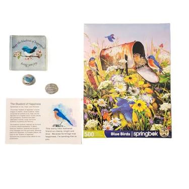 Imagem de Bluebird of Happiness Sympathy Gift Set Includes a Blue Bird Puzzle, 4” Glass Block, 1.5" Pocket Tokens, and Message Card (Comfort for Grief, Loss, Bereavement, Friendship, Kindness, and Healing)