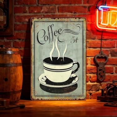 Imagem de 1 placa vintage de lata para bebida - Arte de parede de metal retrô chocolate leite e café para decoração de bar café, placa de bar de cerveja enferrujada e limonada, verde
