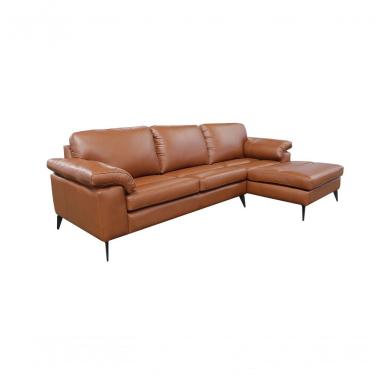 Imagem de Sofá De Couro Asti 3 Lugares Com Chaise Direita Conhaque Com Brilho - Mempra Design