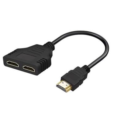 Imagem de HBFQMDJLX 2 cabos divisor HDMI 1 a 2,1080p compatível com resolução HD, 1 adaptador de expansão macho e 2 fêmeas, adequado para TV, monitor, projetor